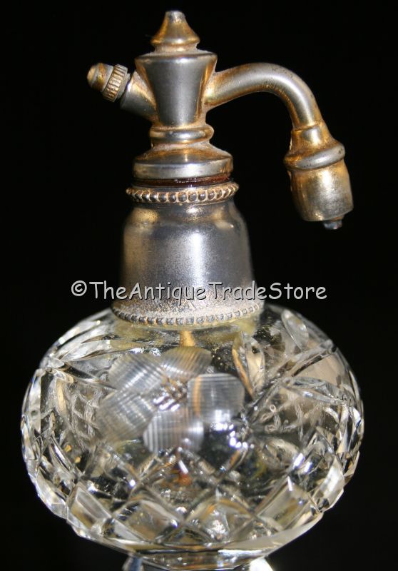 Antique 1900s carved crystal glass Perfume scent bottle