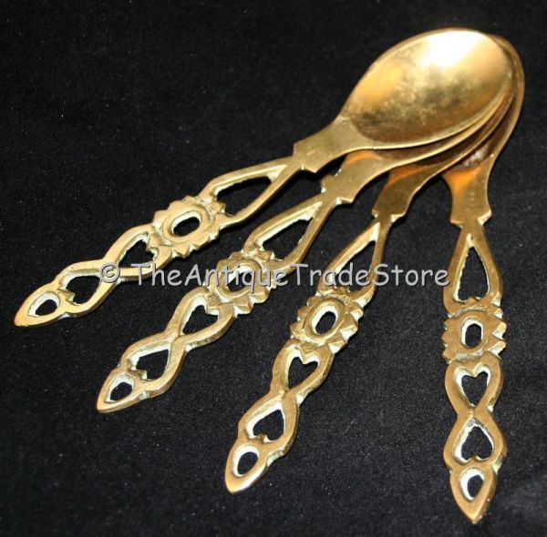 Vintage British solid cast brass set of 4 spoons