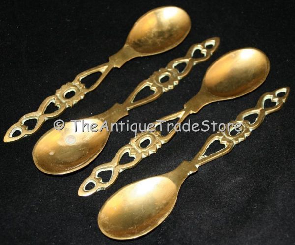 Vintage British solid cast brass set of 4 spoons