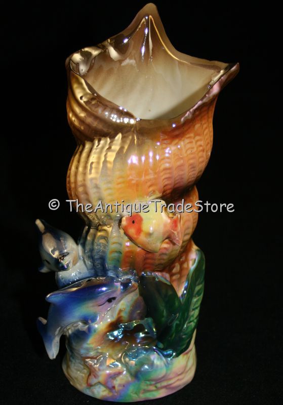 Under the Sea sceene lustre enamel painted glass vase
