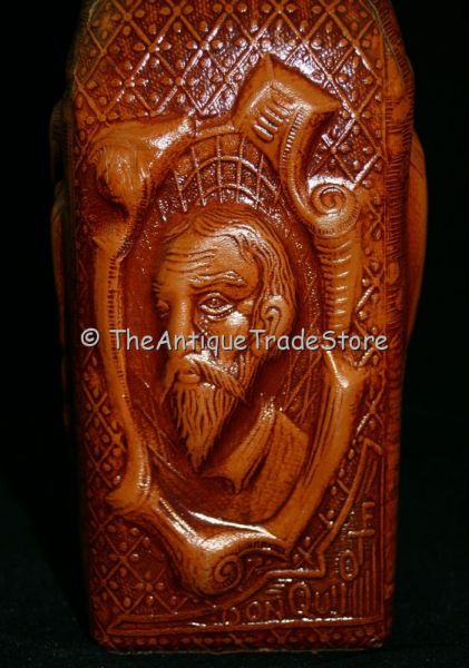 Vintage glass decanter Embossed leather Don Quijote