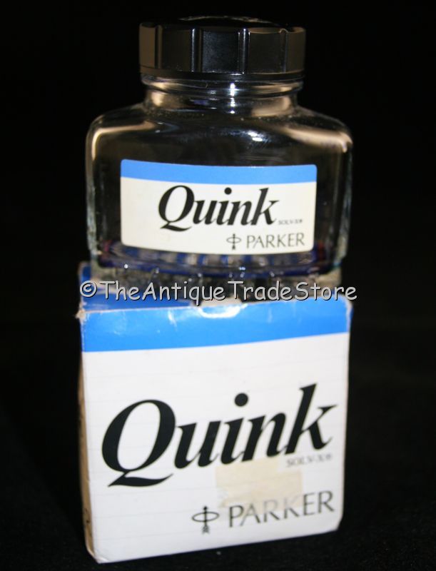 Vintage 70s glass British Parker blue ink bottle with box