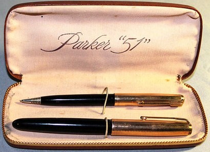 12K Gold Filled Parker 51 Black Fountain Pen w/Matching Mechanical Pencil