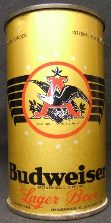 Budweiser Lager Beer 1936 IRTP Flat Top Beer Can
