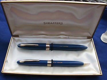 1949 Sheaffer Touchdown Statesman Set/Persian Blue w/14K nib