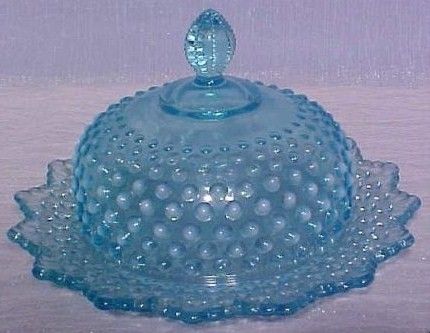 1982 Vintage Fenton Levay Blue Opal Hobnail Butter Dish with Lid