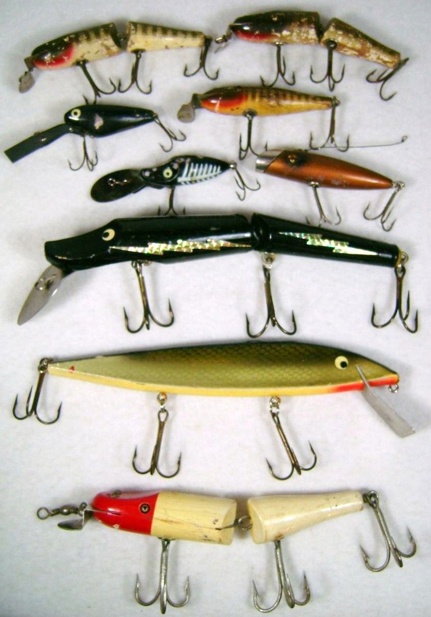 9 Vintage Wood Fishing Lures Lot Large 11 inch Musky Heddon
