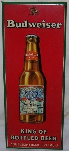 Antique 1930s Budweiser King of Bottled Beer Metal Sign