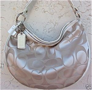 Coach Ali Bone Signature Large Satin Hobo