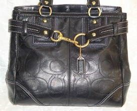 Coach Black Embossed Stitched Leather Signature Book Tote