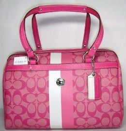 Coach Heritage STripe Hot Pink Satchel Purse 14478