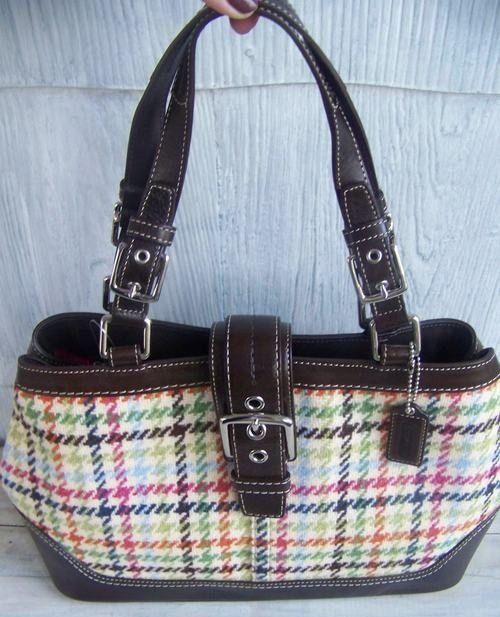 Coach Hamptons Tattersal Plaid Brown Purse