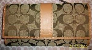 Coach Khaki Signature Wallet with Camel Trim