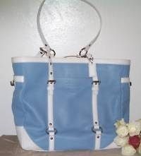 Coach XL Large Leather Tote Bag Blue White