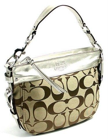 Coach 12657 Silver-Khaki Signature Zoe Handbag