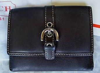 Card Holder Black Leather With Silver Buckle