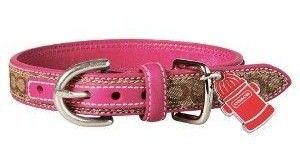 Coach Dog Collar Khaki Signature Pink Leather XXS