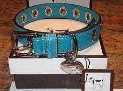 Coach Large Azure Blue Leather Dog Collar