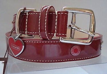 Coach Red Patent Leather Dog Collar w/Hert Charm