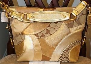 Coach Signature Circle Carly GoldPatchwork Purse 14005