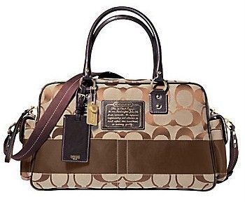 Coach Signature Stripe Boston Travel Bag Khaki