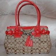 Coach Signature Tote Purse Khaki Orange