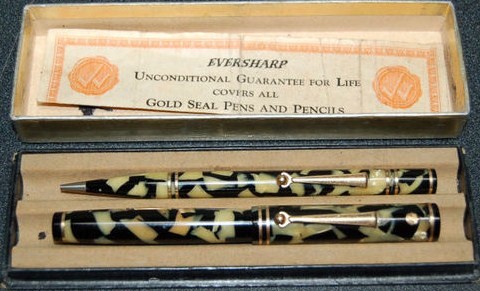 Deco Wahl Eversharp Black/Gold Pen-Pencil Set w/Gold Seal Original Box Deco Wahl Eversharp Black/Gold Pen-Pencil Set w/Gold Seal Original Box