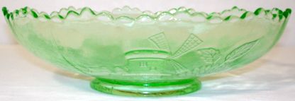 Depression Glass Chrysanthemum Vaseline Green Bowl Side View