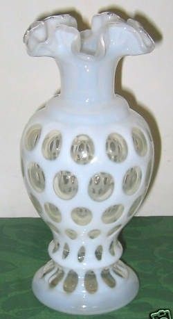 Fenton Coin dot Spot Ruffled Top Vase White Opal