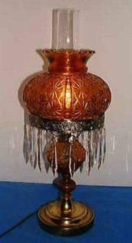 Fenton Amber Daisy Button Glass Student Lamp