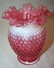 Fenton Art Glass Cranberry Opalescent Hobnail 6 inch Vase