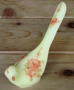 Fenton Burmese Custard Roses Happiness Bird Artist Signed