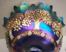 Fenton Carnival Vintage Orange Tree Punch Bowl Close Up