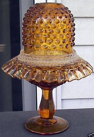 Fenton Colonial Amber Glass Hobnail Fairy Lamp 3 Piece