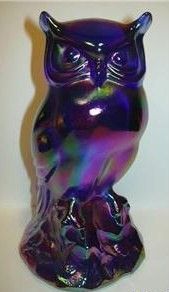 Fenton Glass Cobalt Blue Carnival Owl Figurine