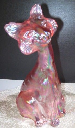 Fenton Glass Dusty Rose Iridized Alley Cat 1992 QVC