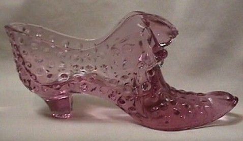 Fenton Glass Hobnail Blush Rose Slipper Shoe