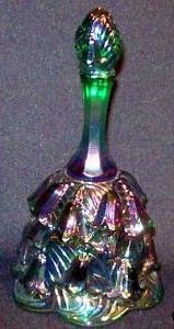 Fenton Green Carnival Glass Floral Temple Bell