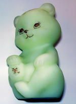 Fenton Green Custard handpainted Flowers Sitting Bear