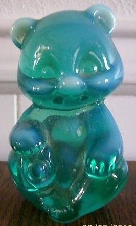 Fenton Green Opalescent Bear Figurine