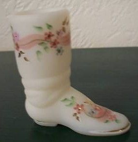 Fenton Mini White Custard Glass Boot