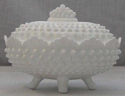 Fenton Opaque Milk Glass Hobnail Oval Footed Bowl