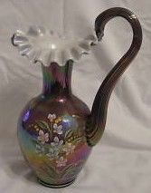Fenton QVC Iridized Plum Overlay Floral Painted Pitcher