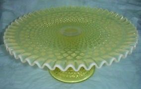 Fenton Rare Topaz Opalescent Hobnail Cake Plate