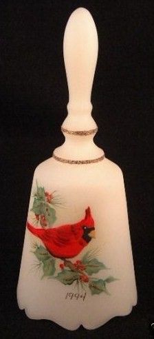 Fenton Satin Glass Christmas Cardinal Bell 1994 Signed