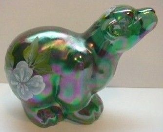 Fenton Spruce Green Carnival Hand Painted Christmas Polar Bear
