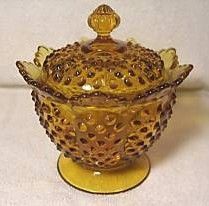 Fenton Amber Hobnail Footed Candy Dish with Lid