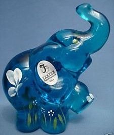 Fenton Art Glass Butterfly Minuet Design on Blue Elephant
