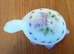 Fenton Art Glass Handpainted Roses and Lilacs Turtle