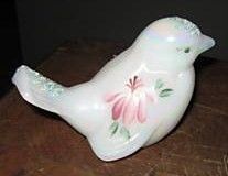 Fenton Art Glass White Opalescent Handpainted Bird